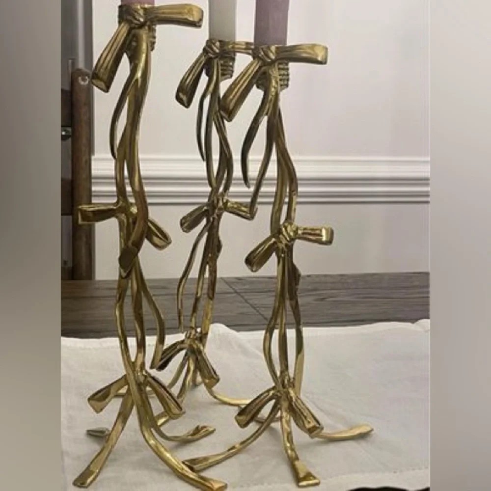 Anthropologie  1/ Bow Candlestick  Gold  Candleholder 12”Tall